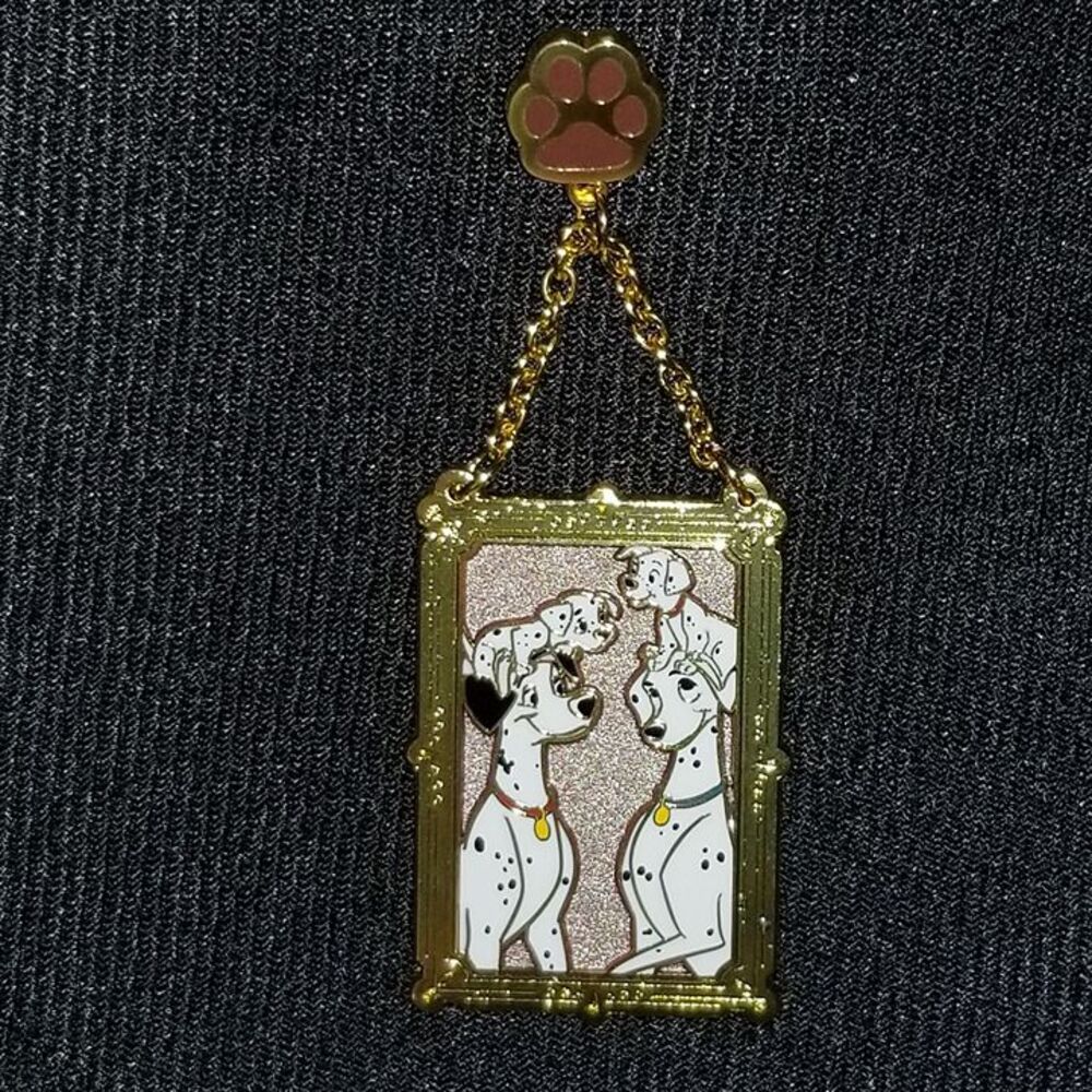 Disney Pin 101 Dalmatians Family Pongo and Perdita Two Puppies Picture Frame Paw - Picture 6 of 9